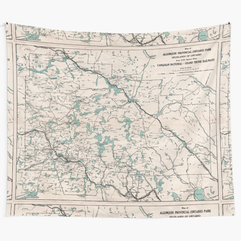 Vintage Algonquin Park Ontario Map Tapestry