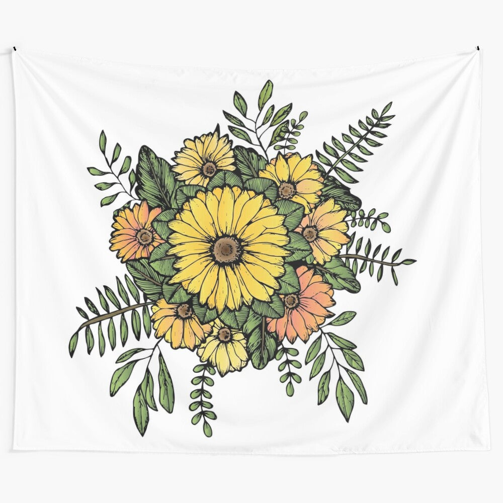 Sunflower tapestry with detailed floral illustration