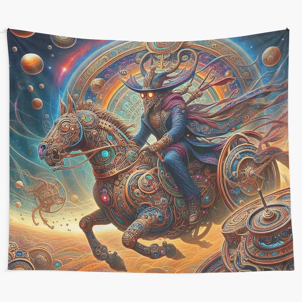 Space Rider Tapestry with Steampunk and Fantasy Elements