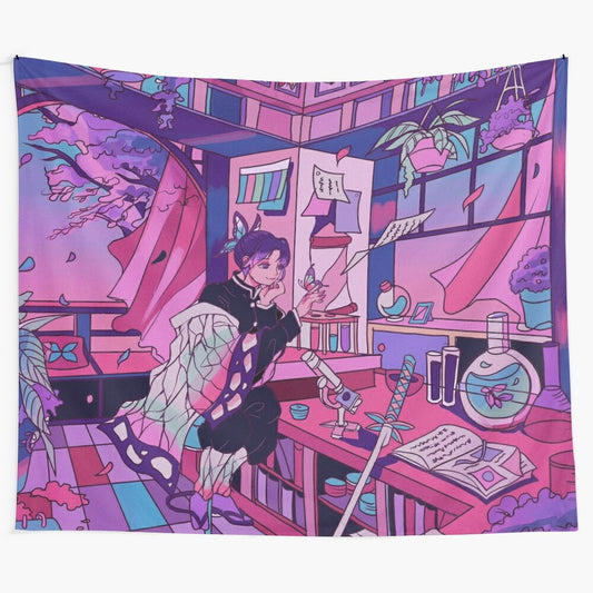 Colorful and whimsical tapestry featuring a cute anime-inspired design