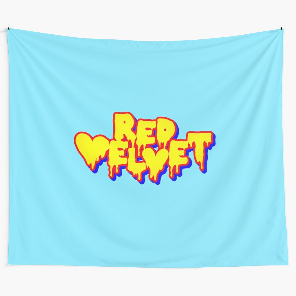 Red Velvet-inspired tapestry featuring the group's logo and typography