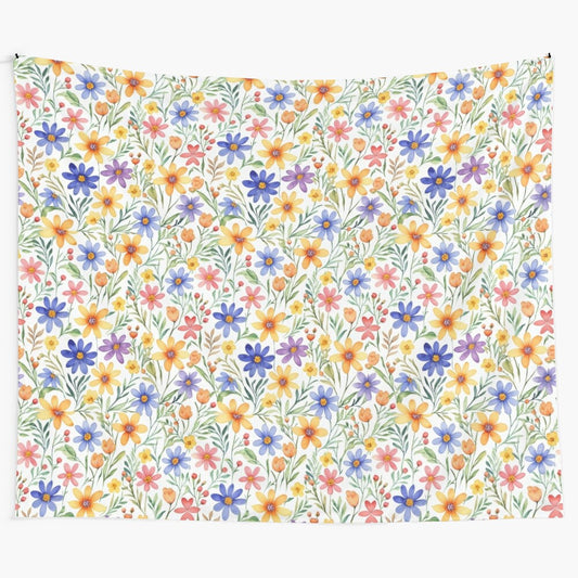 Colorful floral tapestry with vibrant flowers and botanical elements