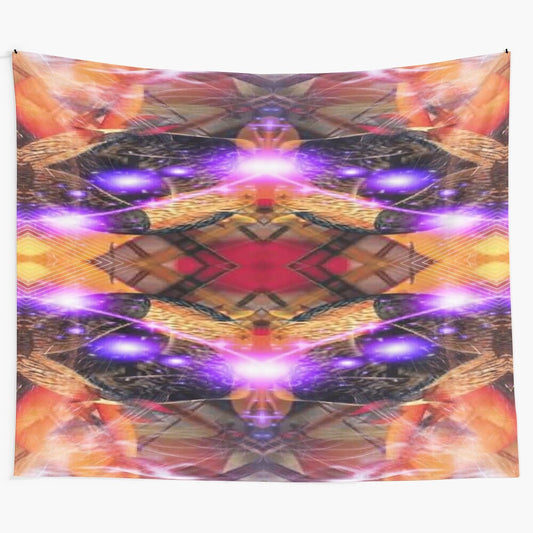 Vibrant abstract third eye tapestry with psychedelic patterns and colors