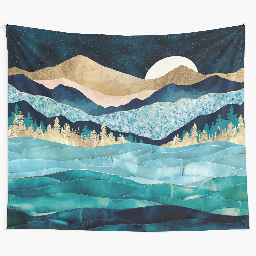 Midnight Ocean Tapestry with Celestial Landscape and Nature Scenes