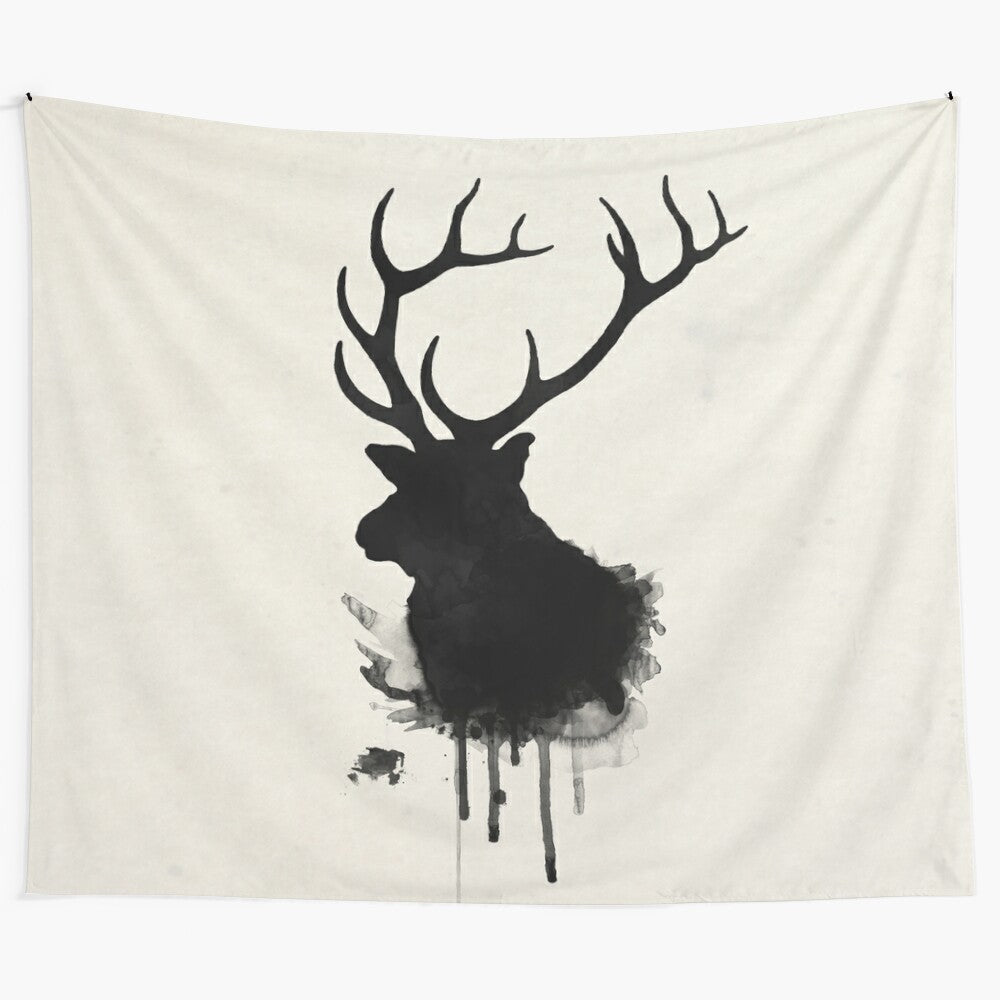 Watercolor elk tapestry with deer antlers