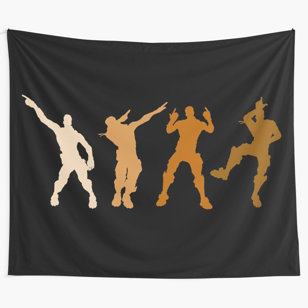 Colorful Fortnite-inspired tapestry featuring a victory dance