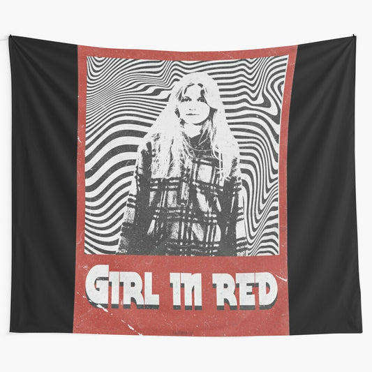 Indie Girl in Red Retro Tapestry for Music Lovers