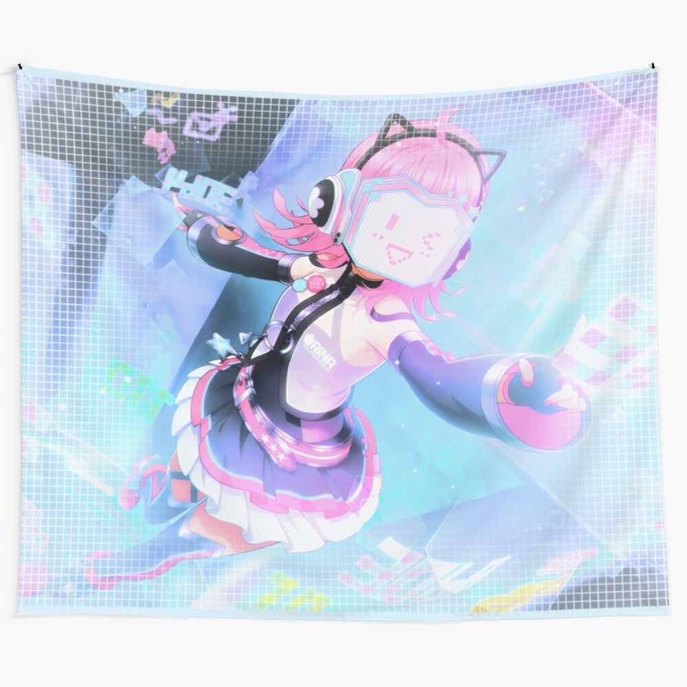 Pastel and cyber-inspired tapestry featuring Rina Tennoji from the Love Live franchise