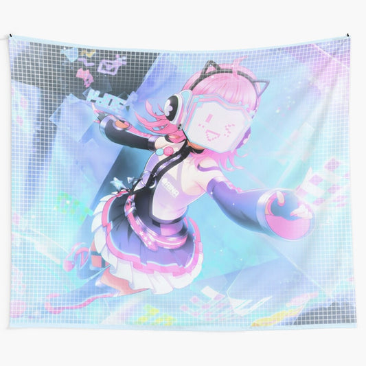 Pastel and cyber-inspired tapestry featuring Rina Tennoji from the Love Live franchise