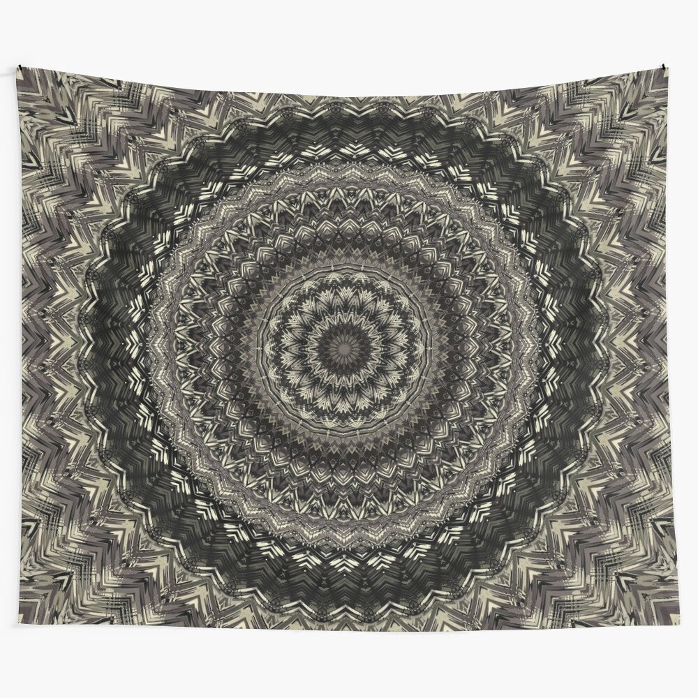 Colorful mandala tapestry with sacred geometry and flower of life pattern