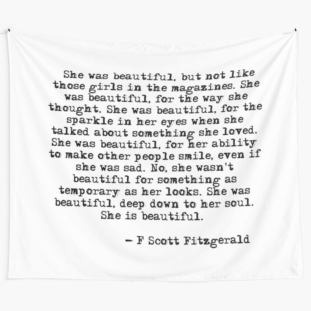 Tapestry featuring a quote from F. Scott Fitzgerald's literature