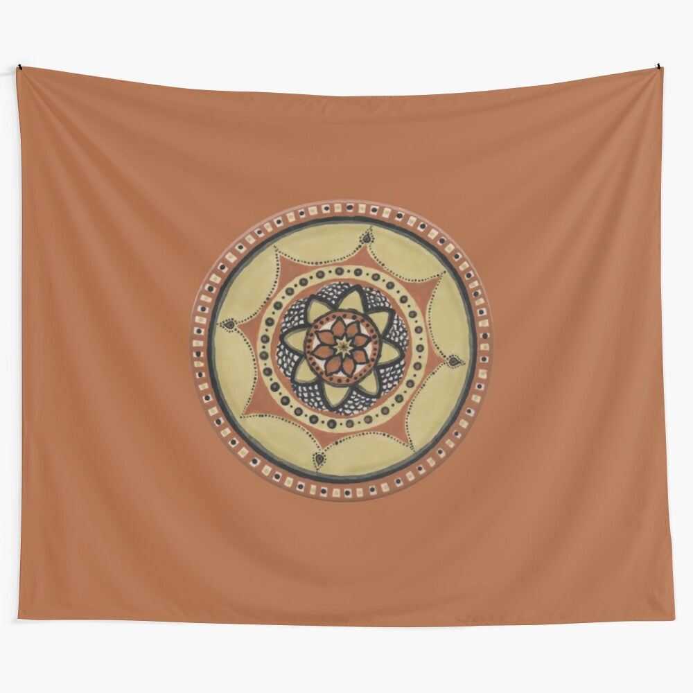 Colorful mandala tapestry with intricate floral patterns