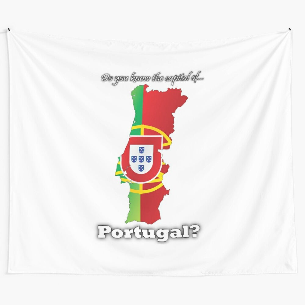 Portugal country map and flag tapestry t-shirt with capital city quiz