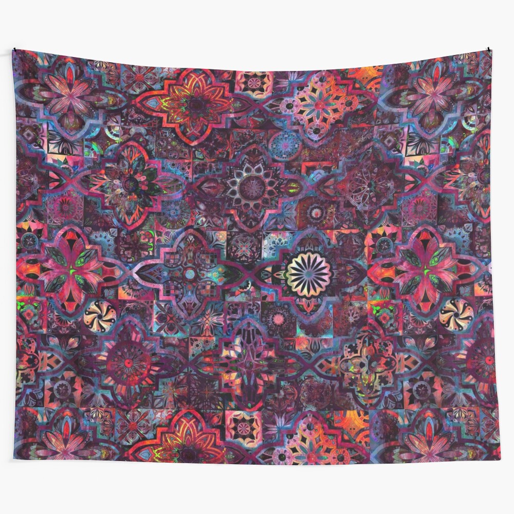 Colorful tie-dye bohemian tapestry with ethnic design