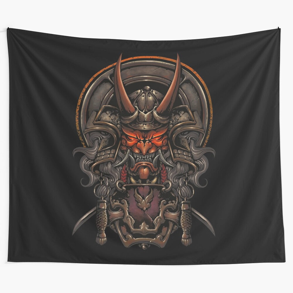 Akuma Tapestry featuring a sinister Japanese demon samurai