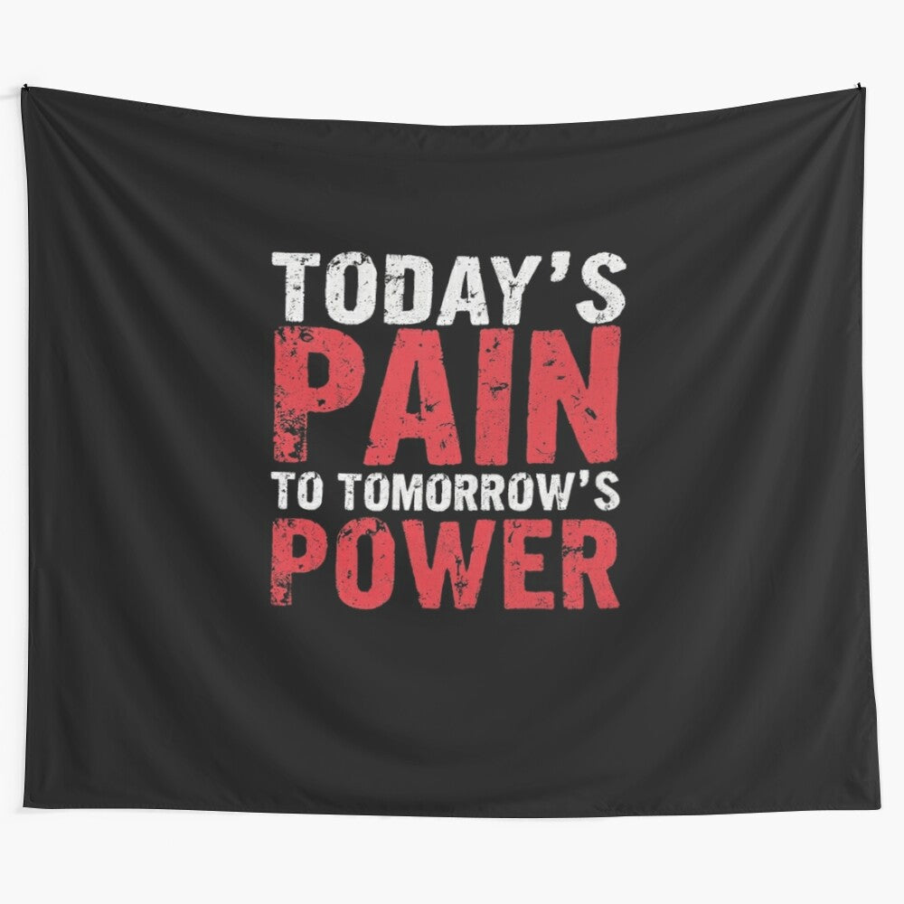 Motivational tapestry with quote about overcoming pain to gain power