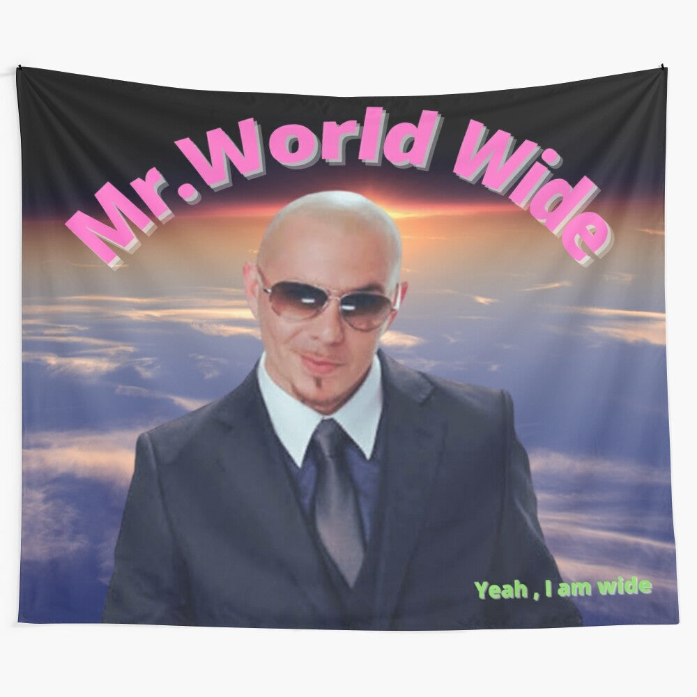 Pitbull themed tapestry featuring the Mr.Worldwide design