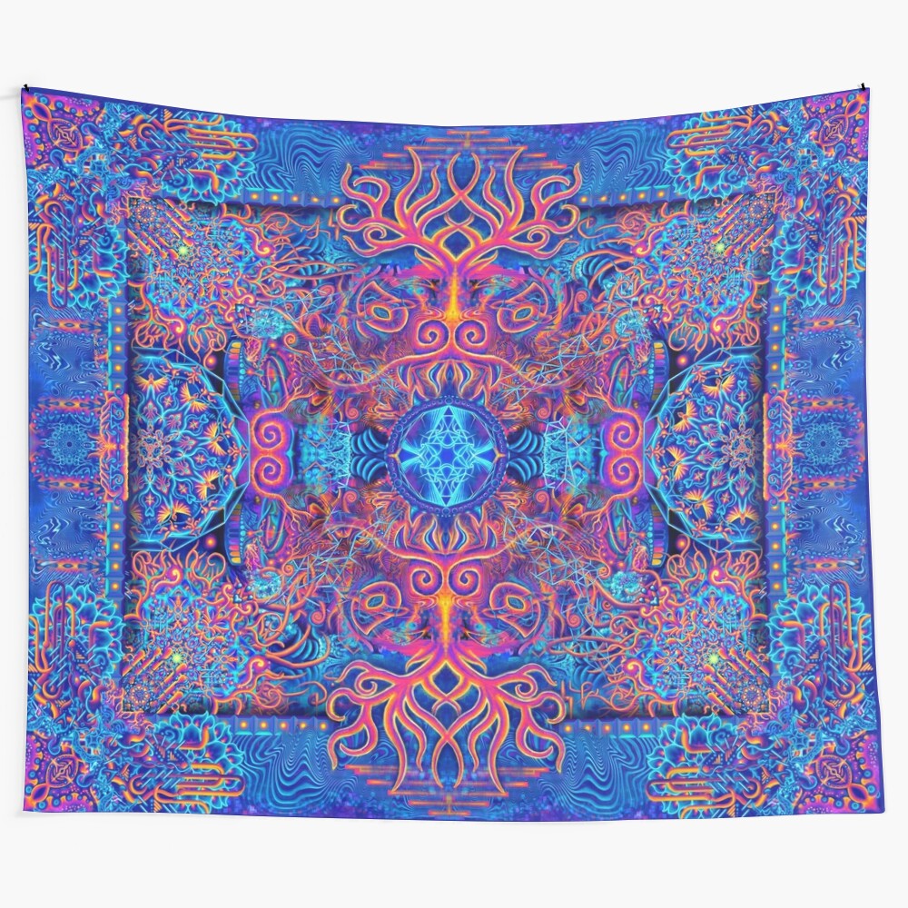 Vibrant psychedelic abstract mandala tapestry wall art