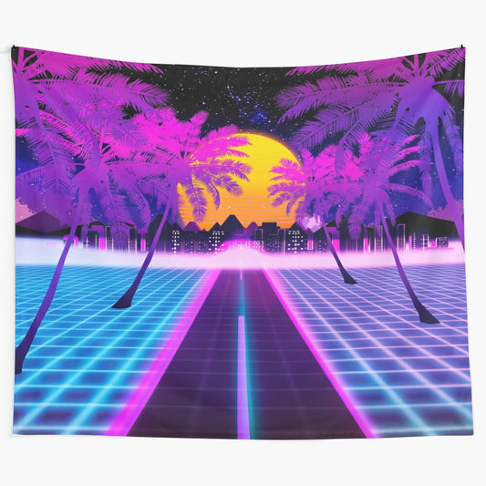 Vibrant retrowave tapestry featuring a colorful, abstract design with neon elements