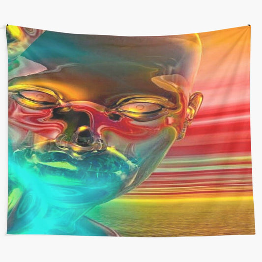 Vibrant soul hunter tapestry featuring abstract alien and cosmic motifs