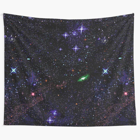 Pixel art starscape tapestry featuring a captivating cosmic landscape