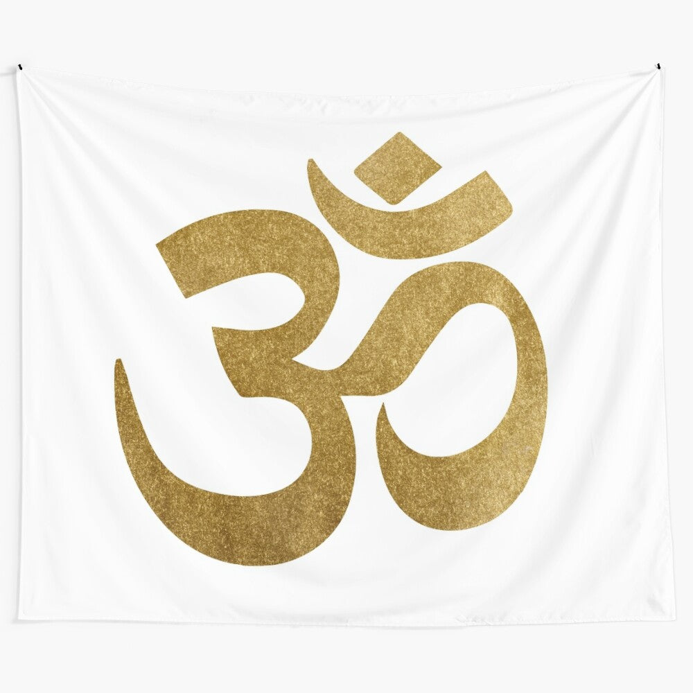 Golden Om Symbol Tapestry for Psychedelic Trance Decor