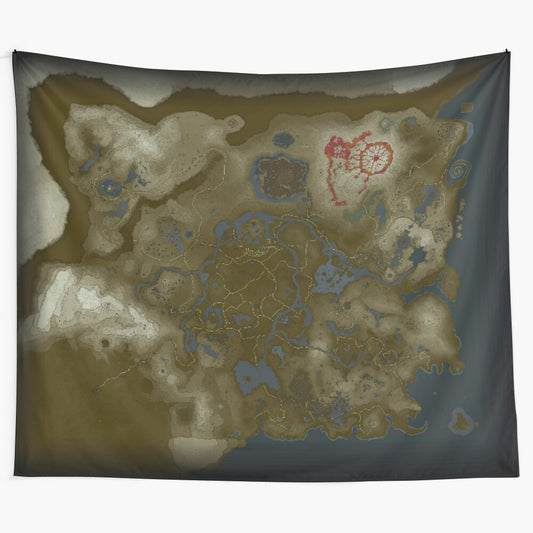 Zelda inspired map tapestry featuring locations from Breath of the Wild and Tears of the Kingdom