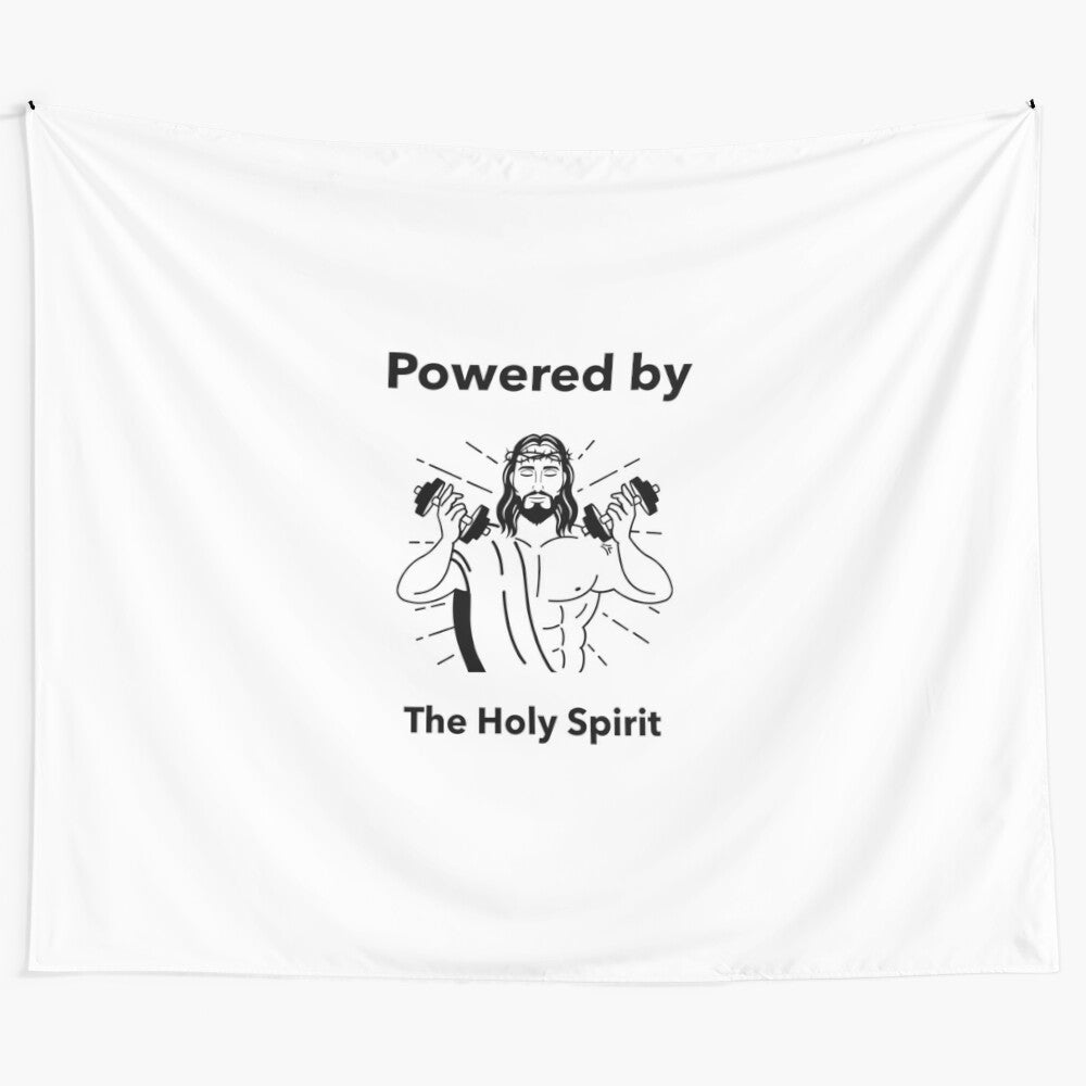 Inspirational Christian t-shirt featuring a design with the phrase "Powered by the Holy Spirit" and an image of Jesus Christ