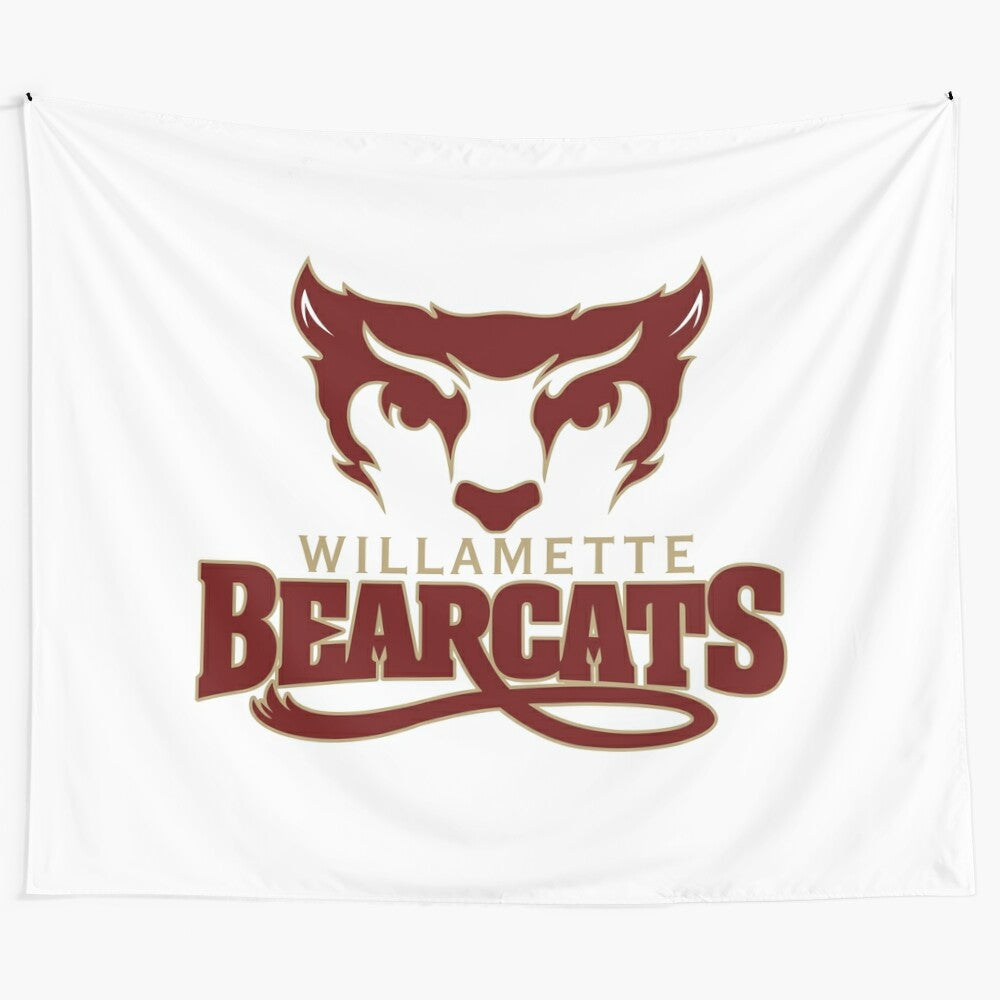 Willamette University Bearcats themed tapestry featuring various varsity sports