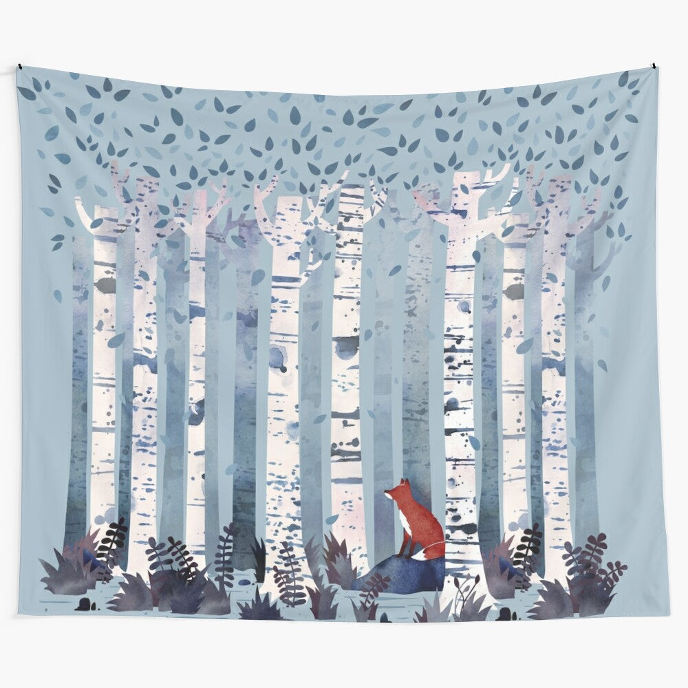 Birches in Blue Tapestry Artwork