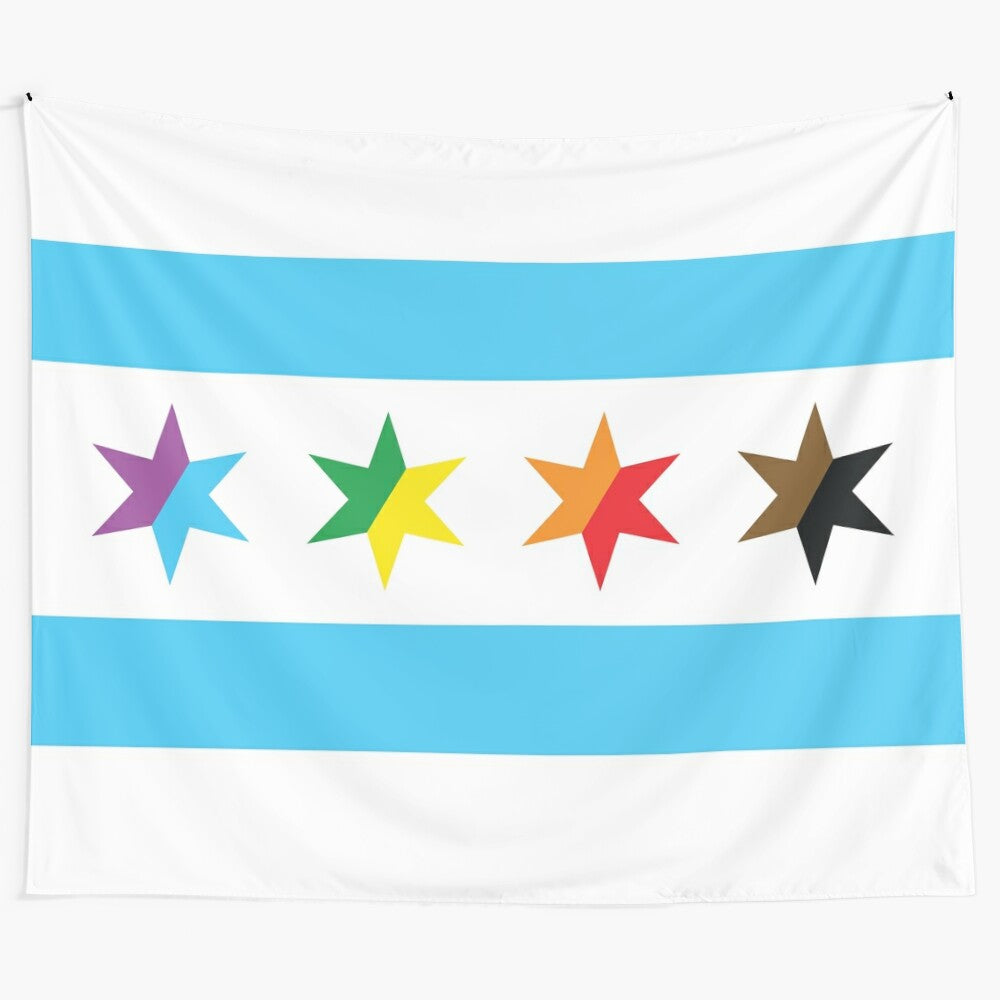 Colorful Chicago Pride Flag Tapestry with Rainbow Stripes