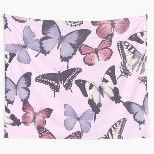 Pastel butterfly pattern tapestry with vintage aesthetic