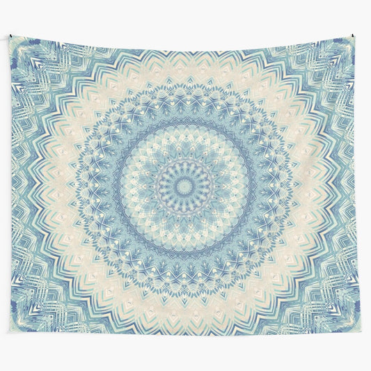 Colorful mandala tapestry with sacred geometry and floral design