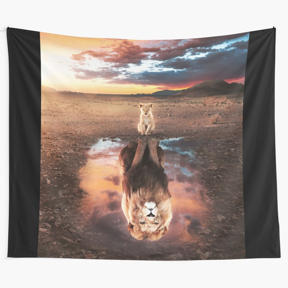 Motivational lion tapestry with inspirational quote on entrepreneurial mindset