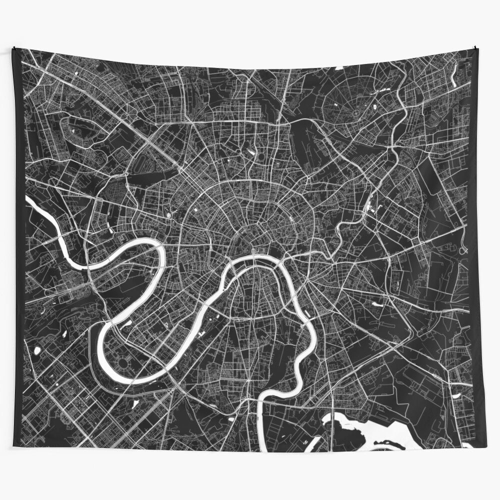 Moscow city map black and white tapestry wall art