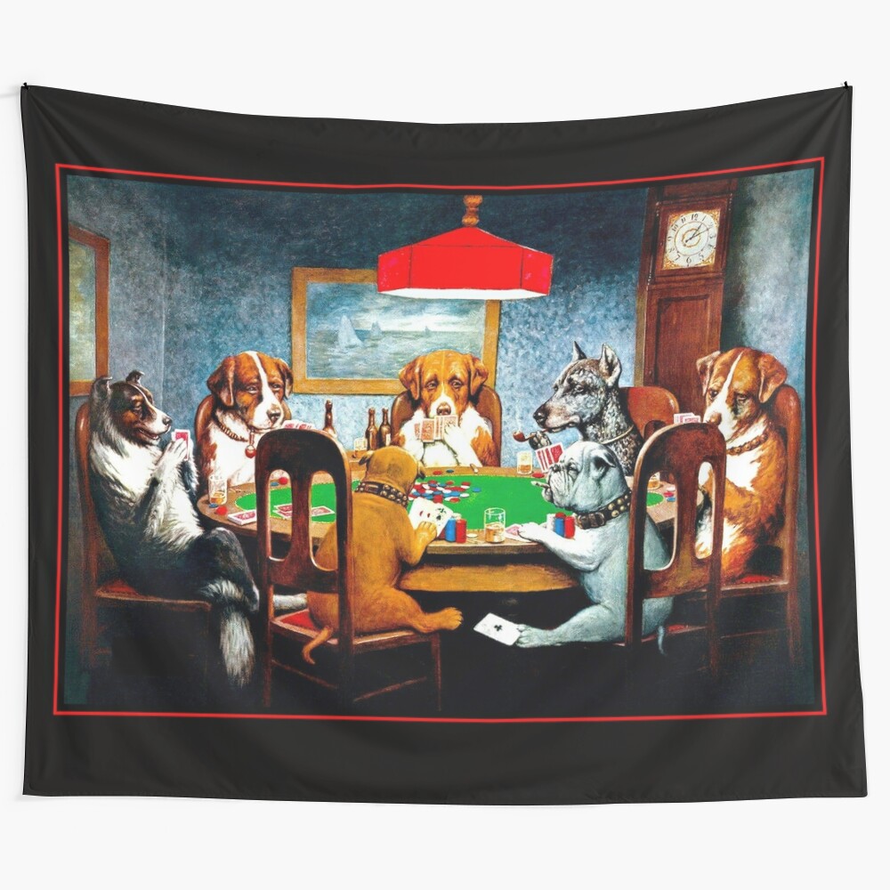 Vintage "Dogs Playing Poker" tapestry featuring the iconic Coolidge artwork