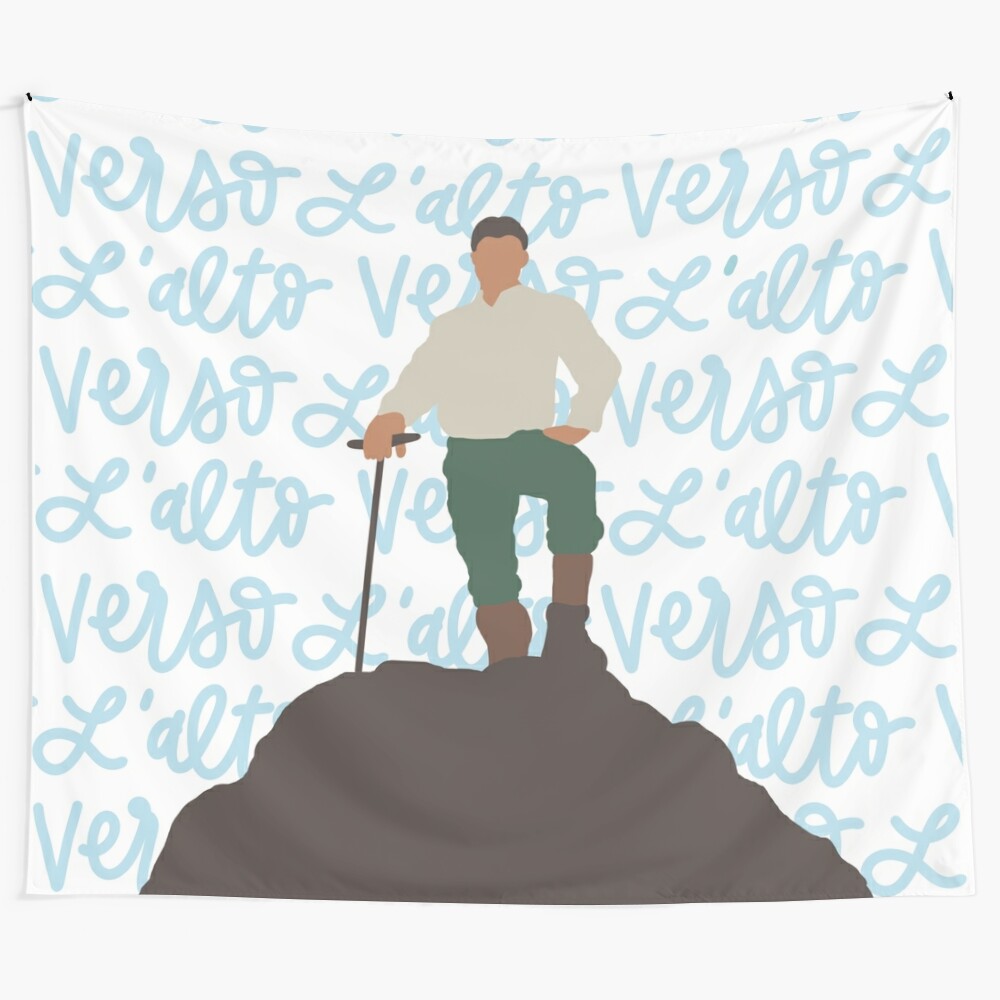 Pier Giorgio Frassati Tapestry with Verso L'Alto Mountain Climbing and Hiking Motif