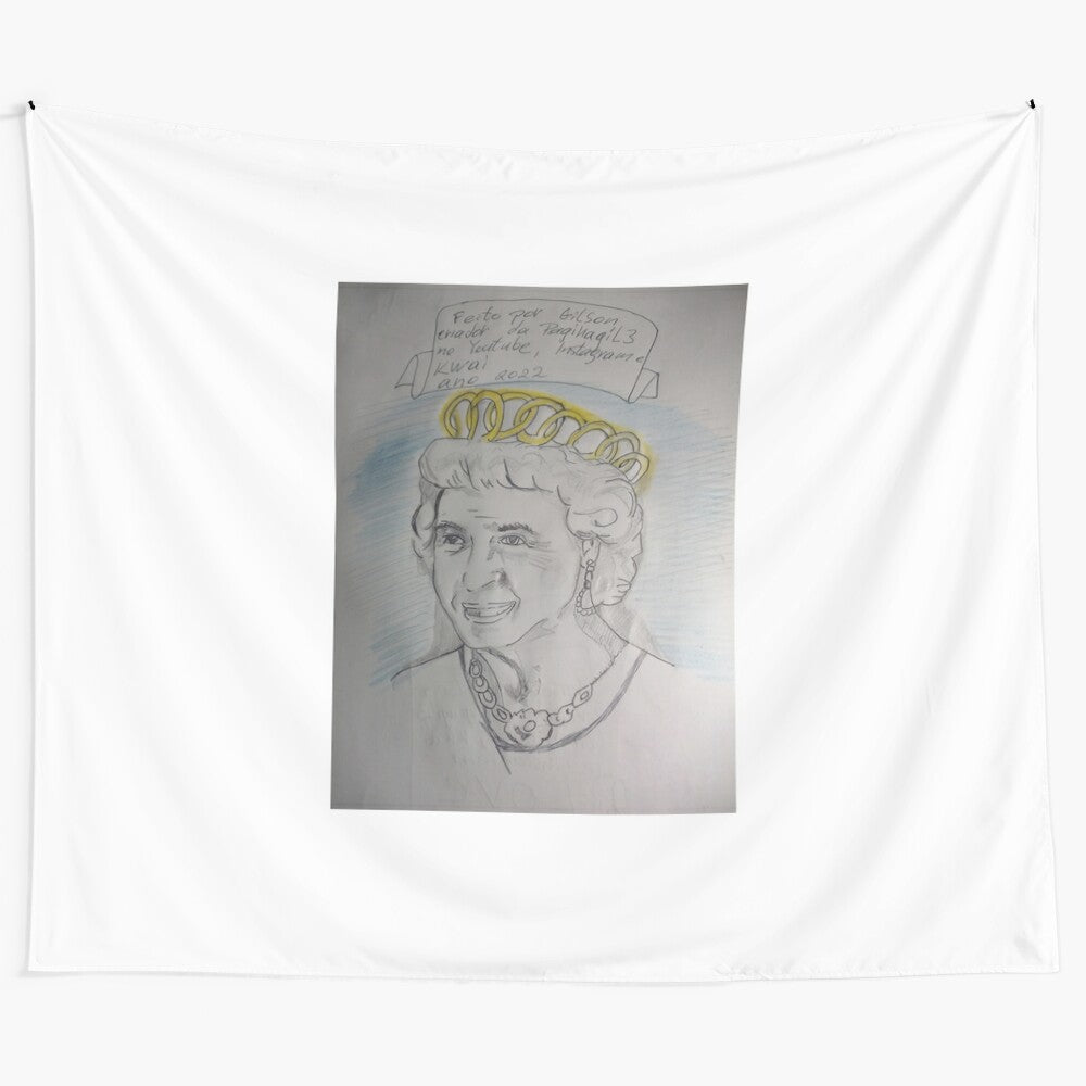 Vintage-inspired Queen tapestry with retro, movie, music, laptop, sports, band, and occupation design elements