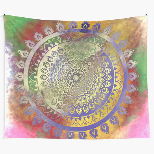 Colorful mandala tapestry wall hanging with intricate pattern