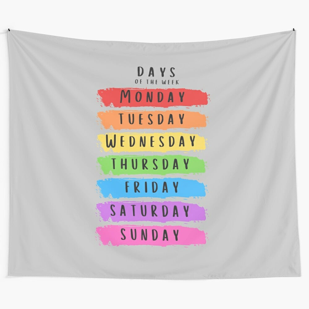 Colorful educational tapestry featuring the days of the week for children and schools