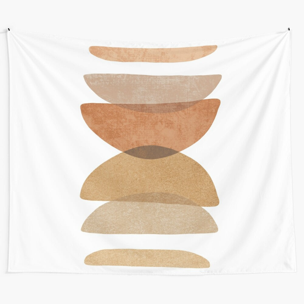 Neutral abstract tapestry with modern shapes and textured design