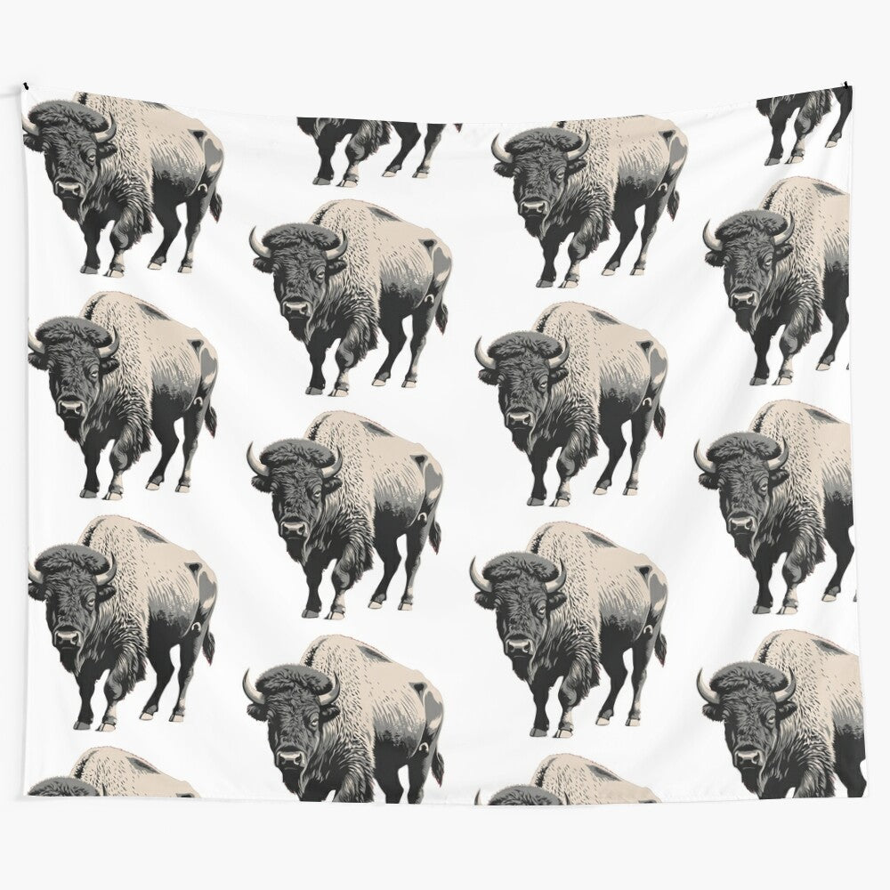 Beautiful bison stencil tapestry with nature inspired design