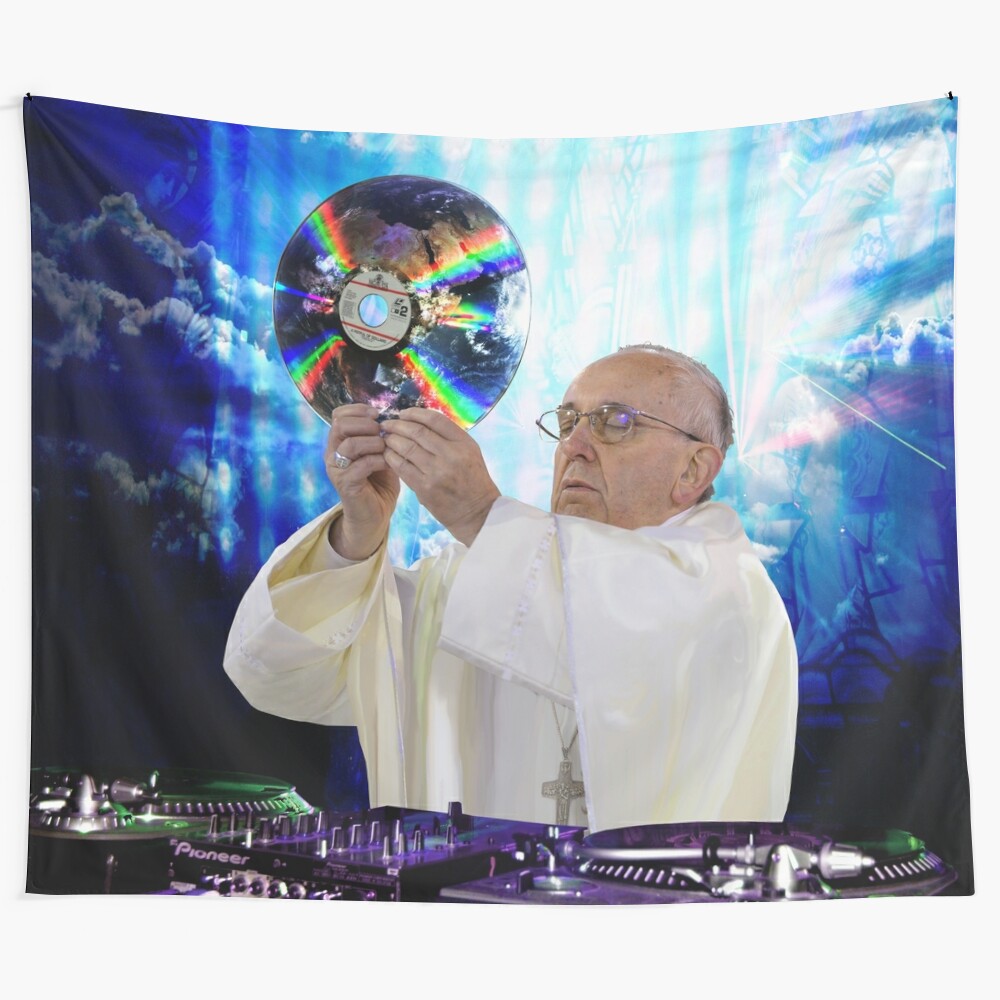 DJ EDM Tapestry Featuring Pope Francis and Imagery of the Earth