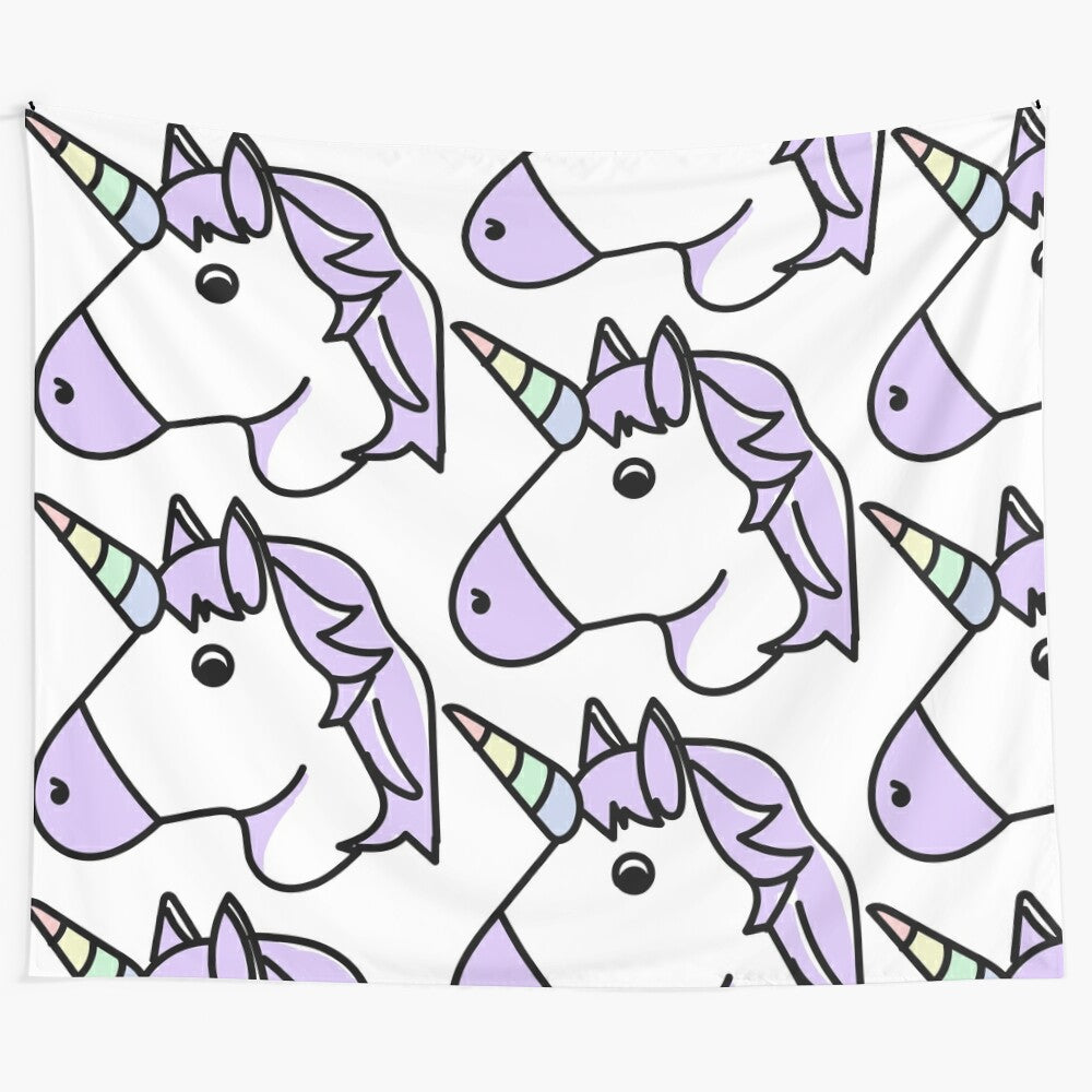 Colorful unicorn doodle emoji tapestry for bedroom, dorm, or nursery decor