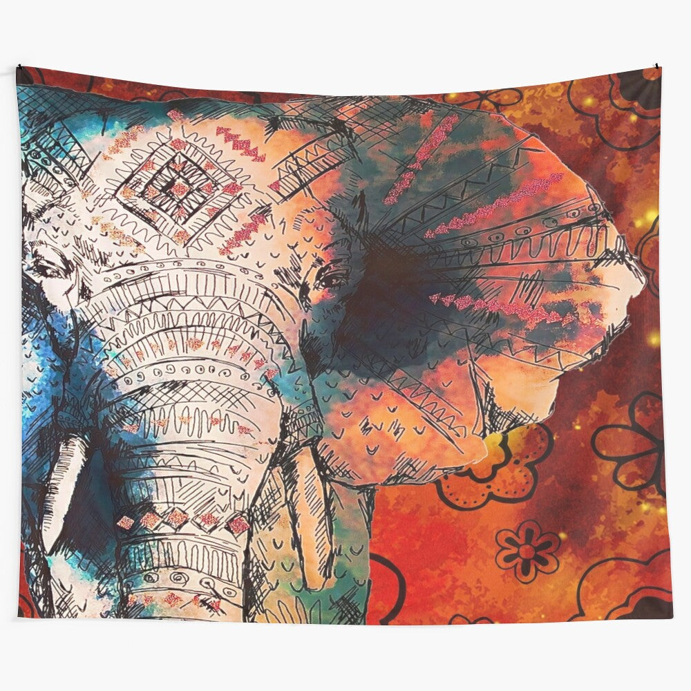 Handcrafted sketched elephant tapestry wall decor