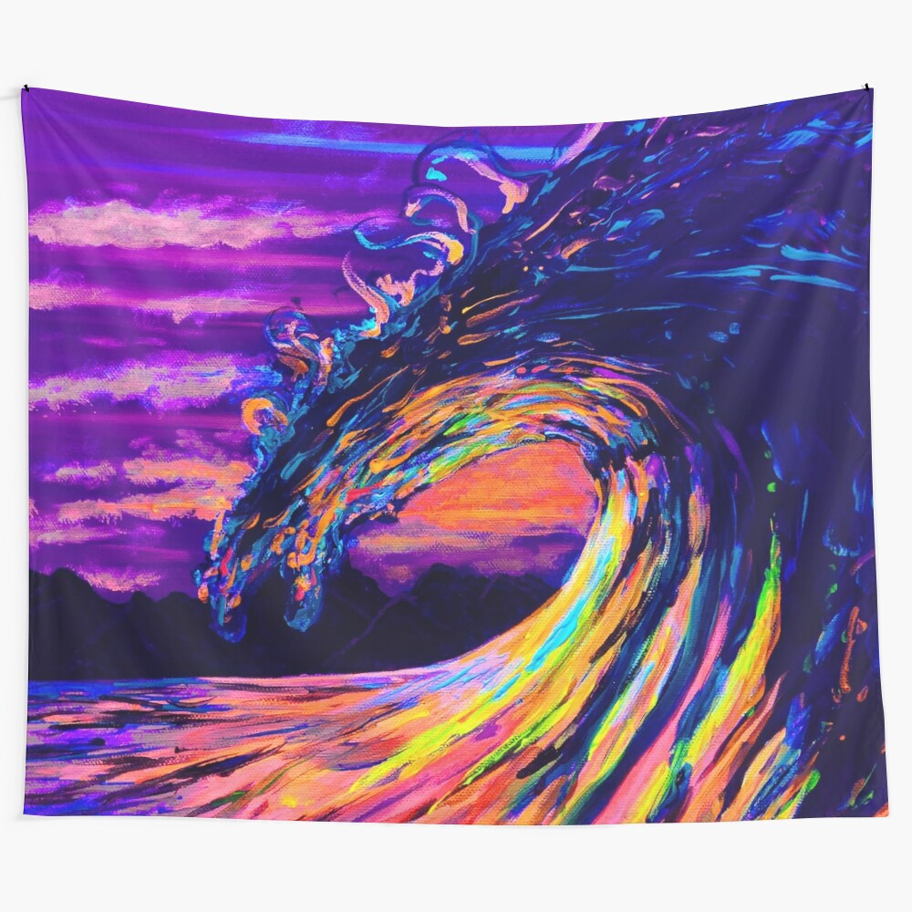 Colorful abstract wave tapestry with vibrant, psychedelic patterns