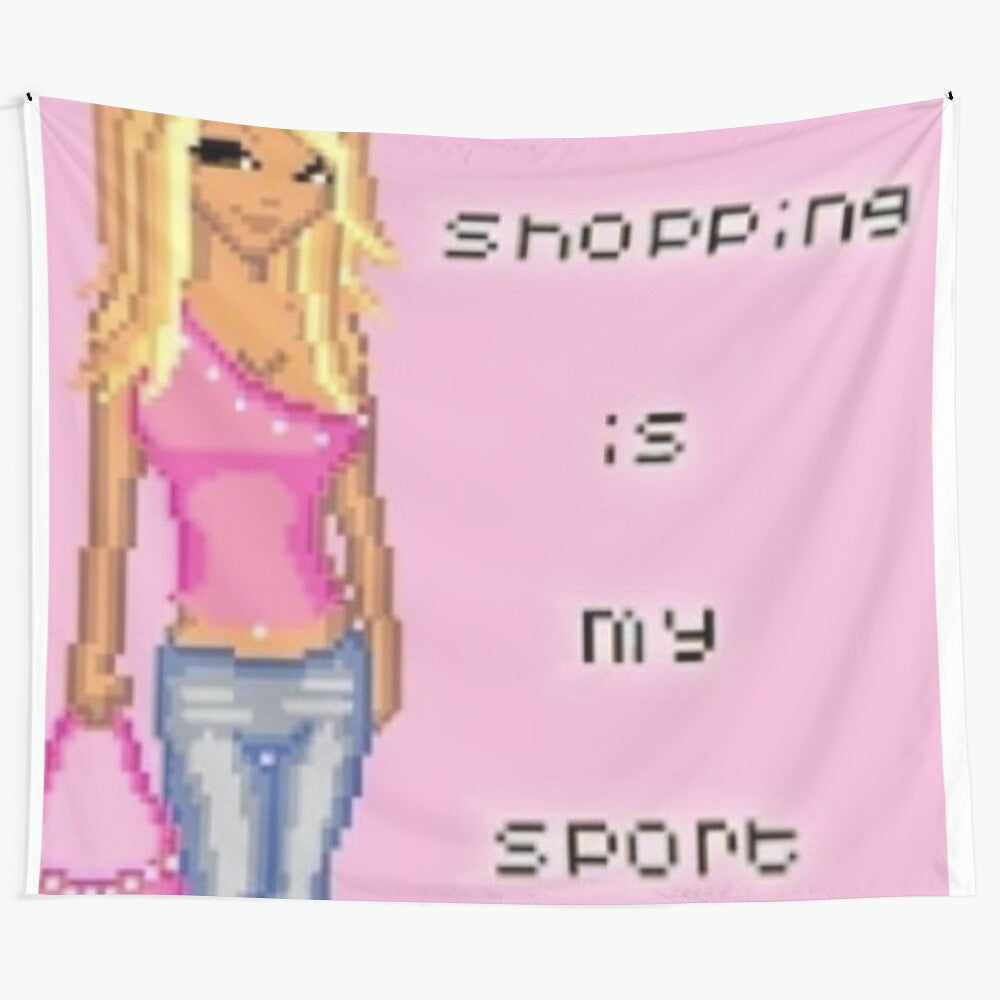 "Shopping is My Sport" Y2K-inspired tapestry with a cute, aesthetic design