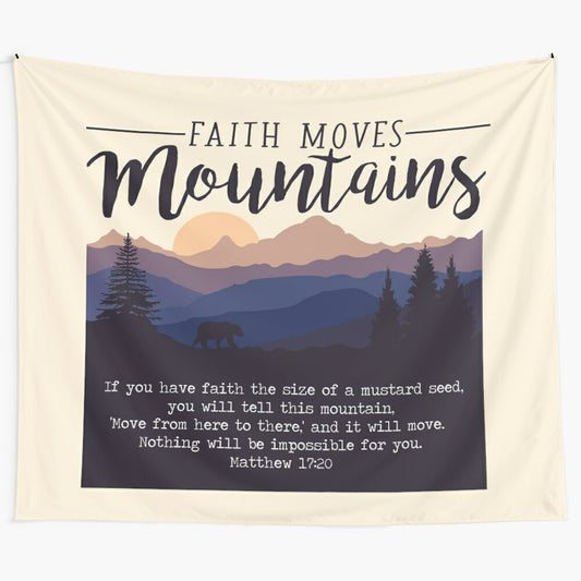 Tapestry featuring Matthew 17:20 faith quote and nature imagery