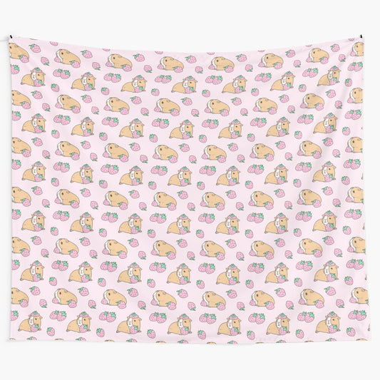 Pink guinea pig and strawberry pattern tapestry