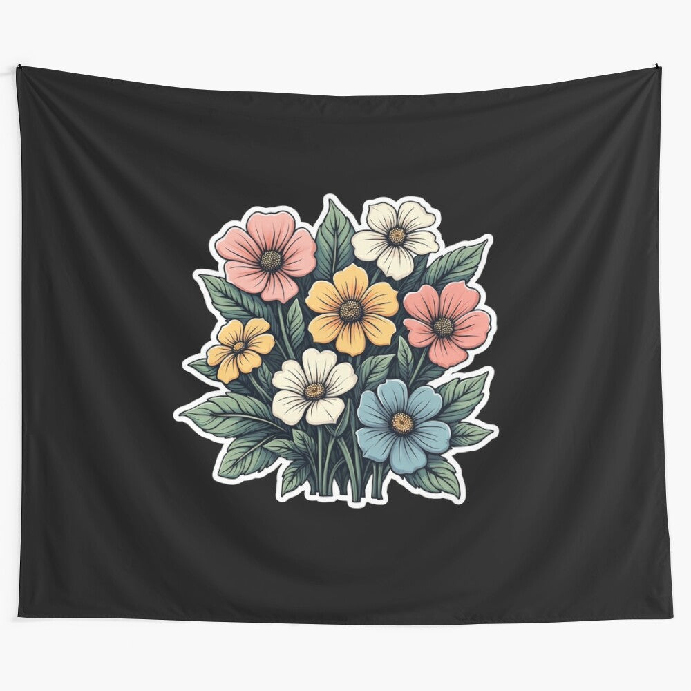 Gerbera and sunflower floral tapestry with beautiful botanical design